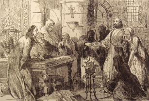 Arrestation des Templiers - Interrogatoire de Jacques de Molay - Gravure du XIXe siècle